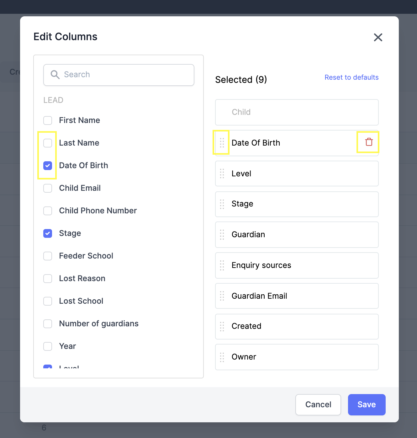 How do I edit the columns shown on tables in Funnel?