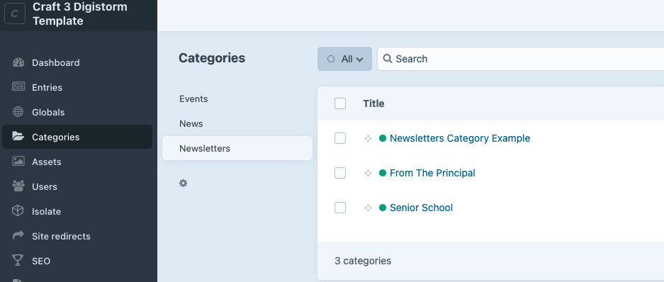 How do I create categories on my Digistorm website?