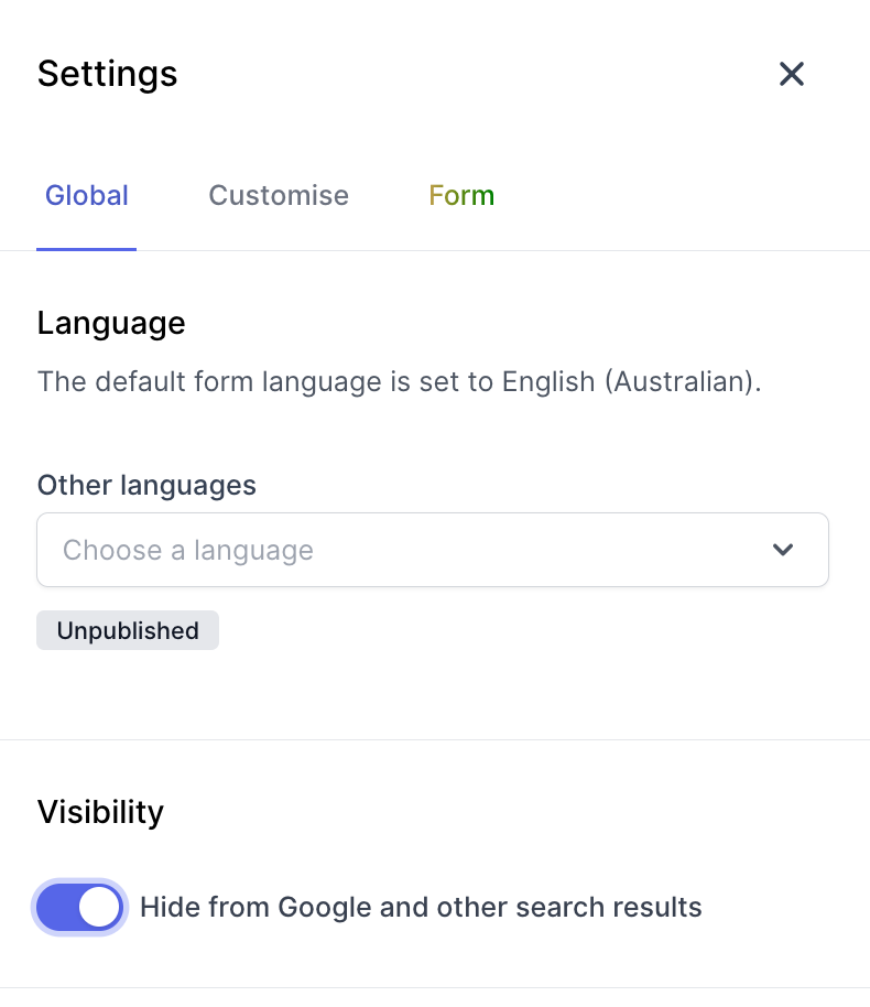 How do I hide forms from showing in search engines?